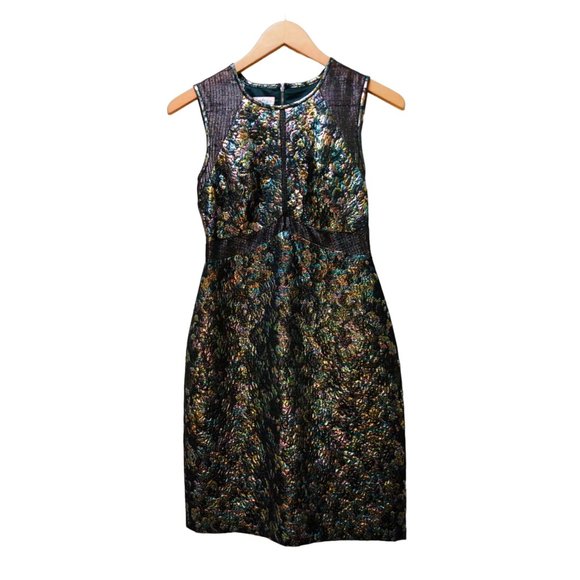 Phoebe Couture Kay Unger Women's Metallic Jaquard Sheath Midi Dress Size 2 - Picture 1 of 10